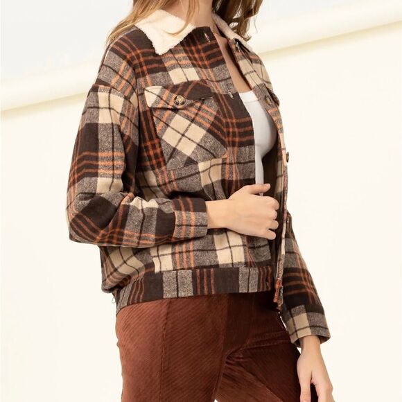 Flannel plaid jacket and skirt set brown - Picture 2 of 14